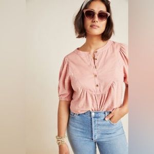 Anthropologie Elinor pink peasant Textured short sleeve Top womens M